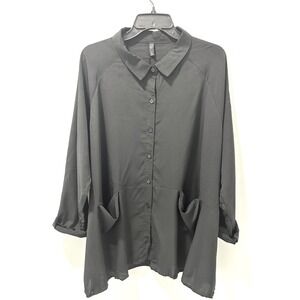 By JJ Black Button Down Tunic Blouse Oversized Draped Pockets XL CD-114